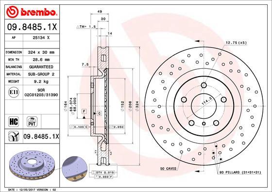 Brembo 09.8485.1X - Stabdžių diskas onlydrive.pro