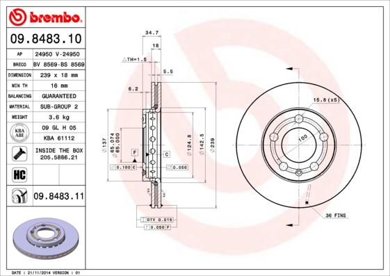 Brembo 09.8483.11 - Brake Disc onlydrive.pro