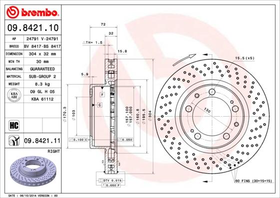 Brembo 09.8421.11 - Brake Disc onlydrive.pro
