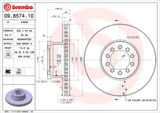 Brembo 09.8574.10 - Тормозной диск onlydrive.pro