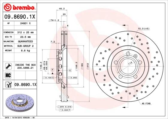 Brembo 09.8690.1X - Brake Disc onlydrive.pro