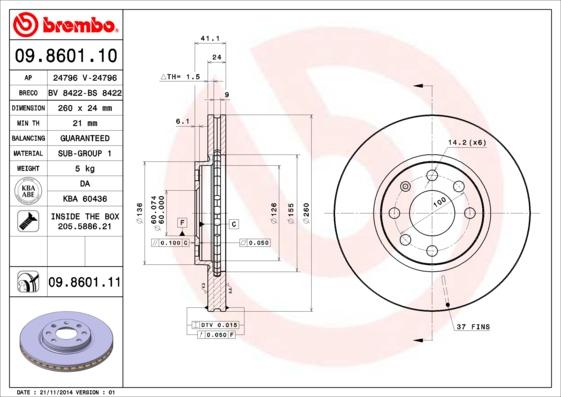 Brembo 09.8601.11 - Тормозной диск onlydrive.pro