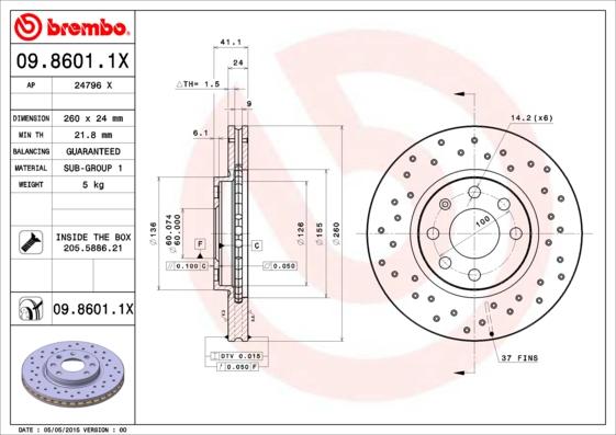 Brembo 09.8601.1X - Jarrulevy onlydrive.pro