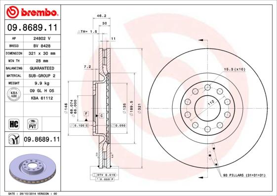 Brembo 09.8689.11 - Jarrulevy onlydrive.pro