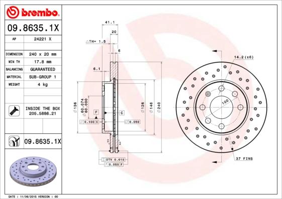 Brembo 09.8635.1X - Brake Disc onlydrive.pro