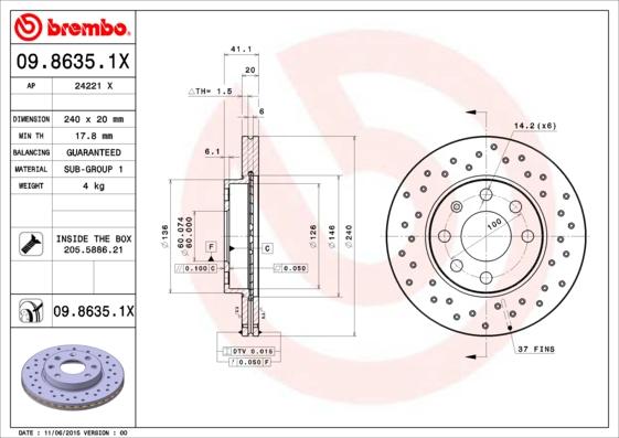 Brembo 09.8635.1X - Bremžu diski onlydrive.pro