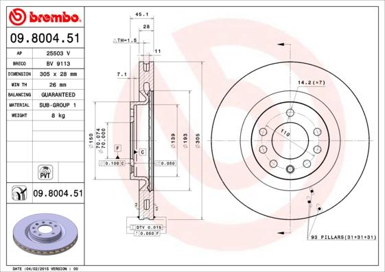 Brembo 09.8004.51 - Brake Disc onlydrive.pro