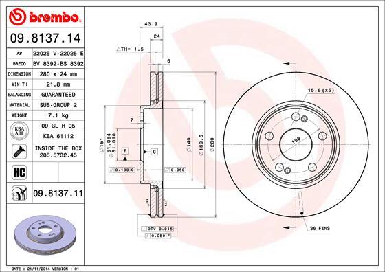 Brembo 09.8137.11 - Brake Disc onlydrive.pro