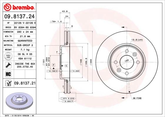 Brembo 09.8137.21 - Jarrulevy onlydrive.pro