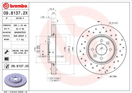 Brembo 09.8137.2X - Piduriketas onlydrive.pro