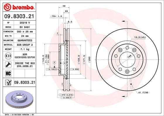 Brembo 09.8303.21 - Brake Disc onlydrive.pro