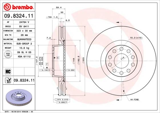 Brembo 09.8324.11 - Brake Disc onlydrive.pro