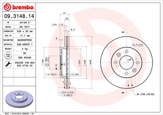 Brembo 09.3148.14 - Stabdžių diskas onlydrive.pro