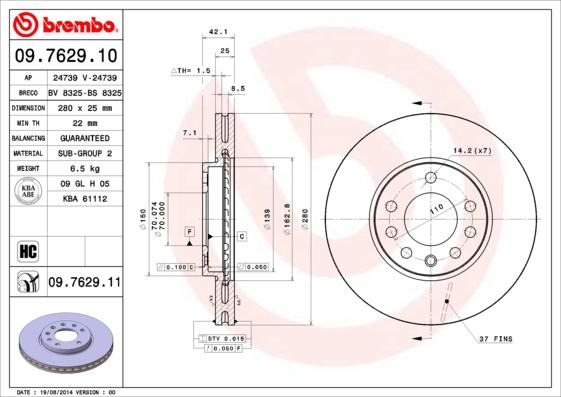 Brembo 09.7629.11 - Brake Disc onlydrive.pro