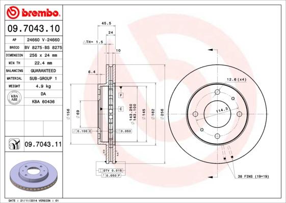 Brembo 09.7043.11 - Stabdžių diskas onlydrive.pro