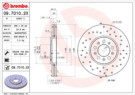 Brembo 09.7010.2X - Тормозной диск onlydrive.pro