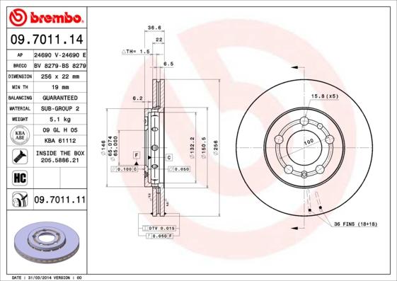 Brembo 09.7011.11 - Bremžu diski onlydrive.pro