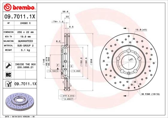 Brembo 09.7011.1X - Тормозной диск onlydrive.pro