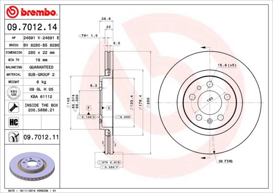 Brembo 09.7012.11 - Brake Disc onlydrive.pro