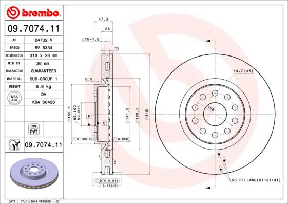 Brembo 09.7074.11 - Piduriketas onlydrive.pro