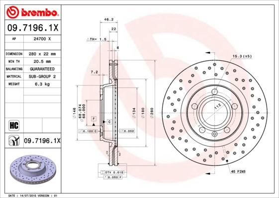 Brembo 09.7196.1X - Brake Disc onlydrive.pro