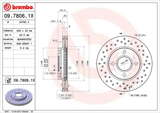 Brembo 09.7806.1X - Тормозной диск onlydrive.pro