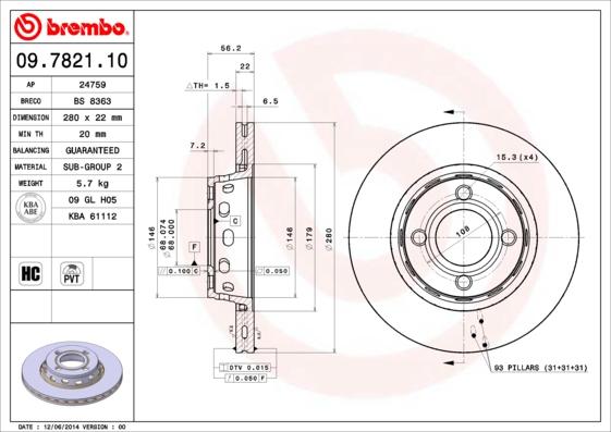 Brembo 09.7821.10 - Stabdžių diskas onlydrive.pro