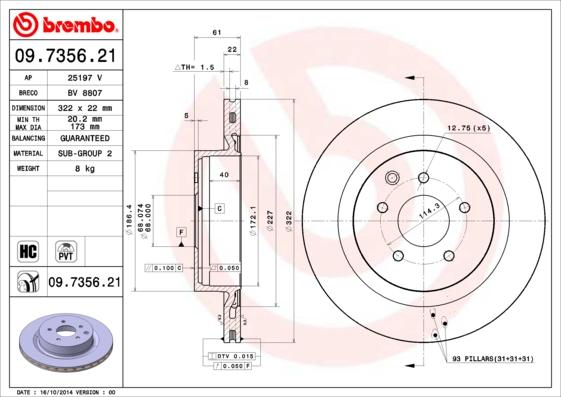 Brembo 09.7356.21 - Stabdžių diskas onlydrive.pro