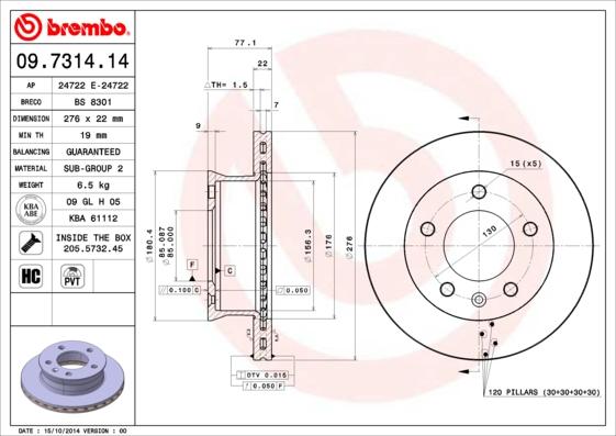 Brembo 09.7314.14 - Brake Disc onlydrive.pro