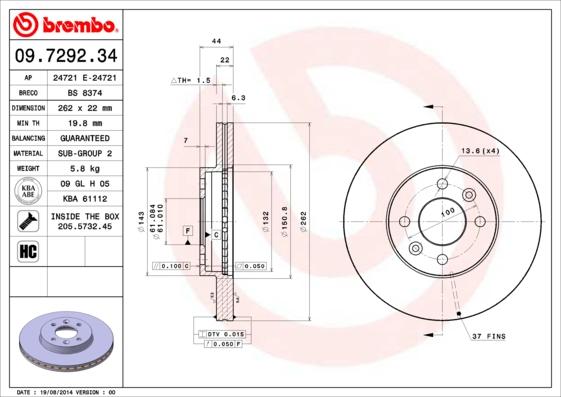 Brembo 09.7292.34 - Brake Disc onlydrive.pro