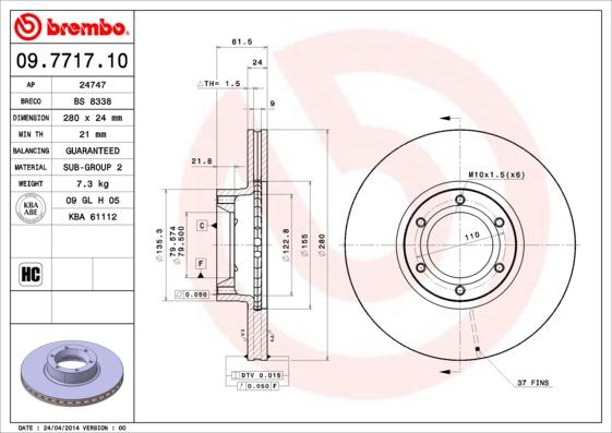 Brembo 09.7717.10 - Тормозной диск onlydrive.pro