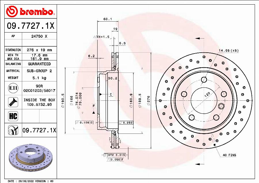 Brembo 09.7727.1X - Brake Disc onlydrive.pro