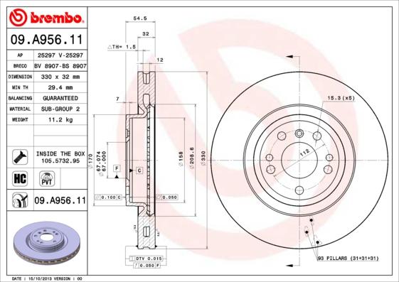 Brembo 09.A956.11 - Тормозной диск onlydrive.pro