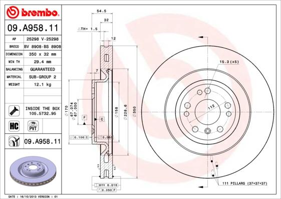 Brembo 09.A958.11 - Piduriketas onlydrive.pro