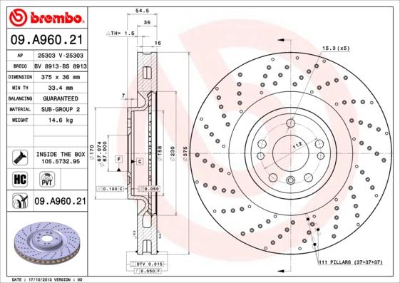 Brembo 09.A960.21 - Jarrulevy onlydrive.pro