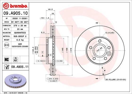 Brembo 09.A905.11 - Тормозной диск onlydrive.pro