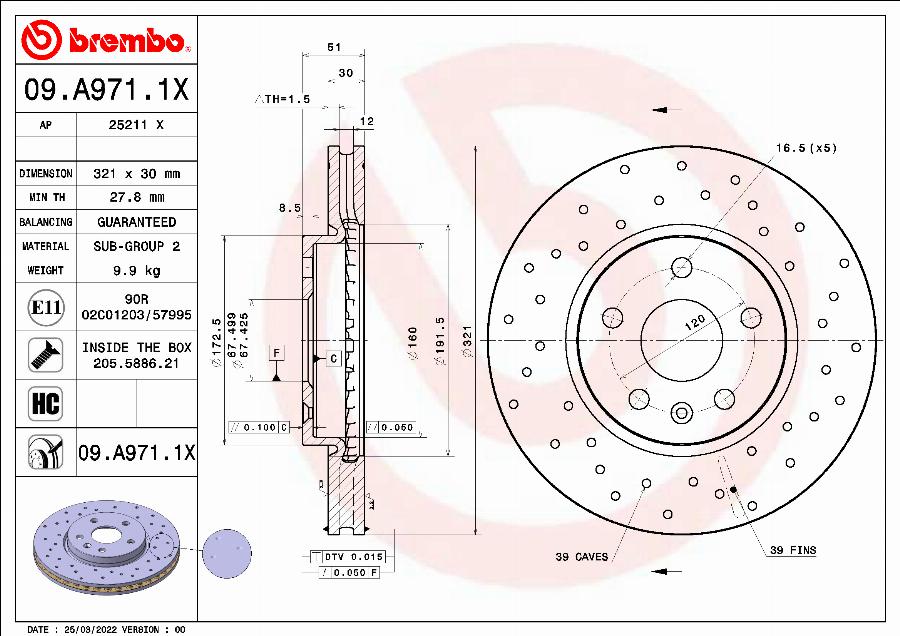 Brembo 09.A971.1X - Тормозной диск onlydrive.pro