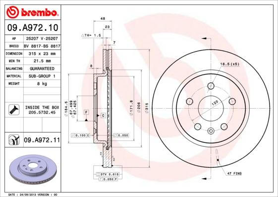 Brembo 09.A972.11 - Stabdžių diskas onlydrive.pro