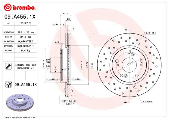 Brembo 09.A455.1X - Piduriketas onlydrive.pro