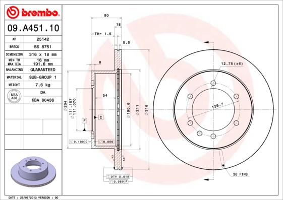 Brembo 09.A451.10 - Brake Disc onlydrive.pro