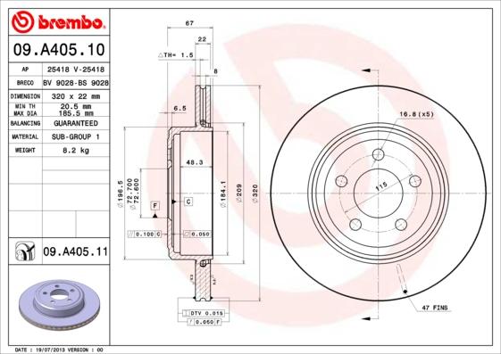 Brembo 09.A405.11 - Stabdžių diskas onlydrive.pro