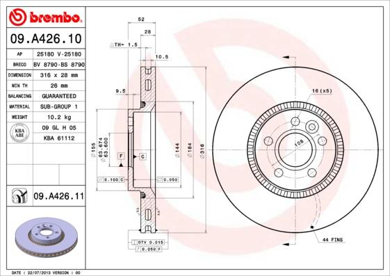 Brembo 09.A426.11 - Тормозной диск onlydrive.pro