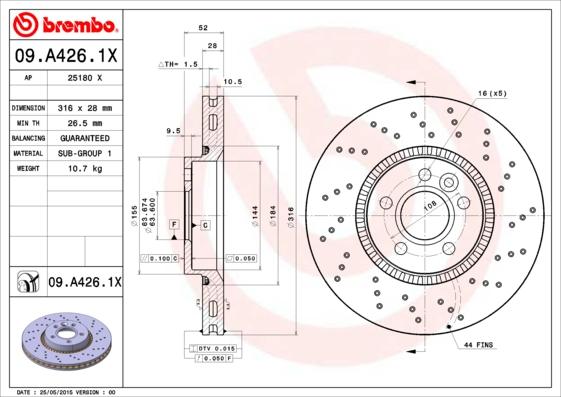 Brembo 09.A426.1X - Stabdžių diskas onlydrive.pro