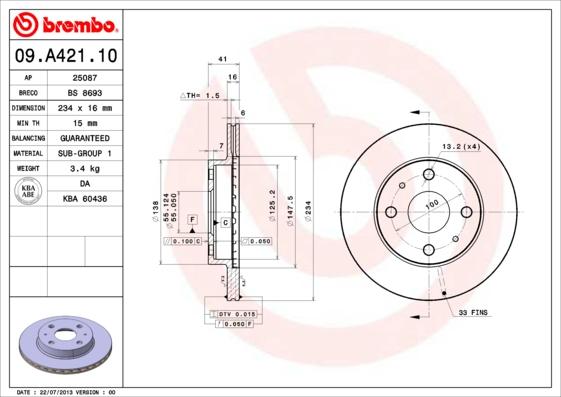Brembo 09.A421.10 - Brake Disc onlydrive.pro