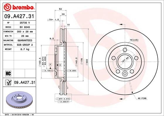 Brembo 09.A427.31 - Stabdžių diskas onlydrive.pro