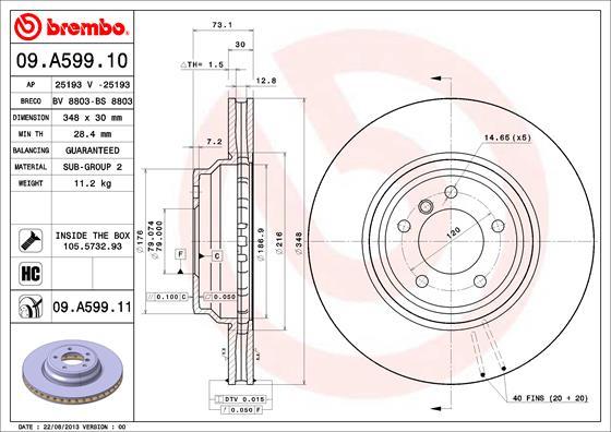 Brembo 09.A599.11 - Bremžu diski onlydrive.pro