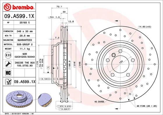 Brembo 09.A599.1X - Bremžu diski onlydrive.pro