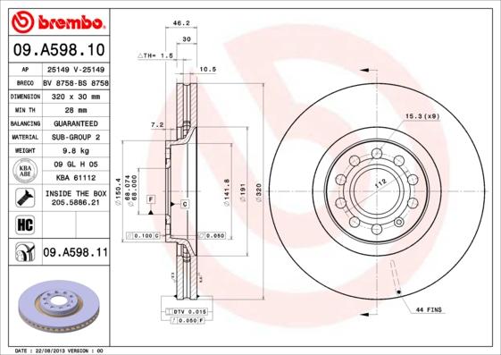 Brembo 09.A598.11 - Brake Disc onlydrive.pro