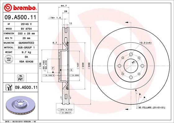 Brembo 09.A500.11 - Brake Disc onlydrive.pro