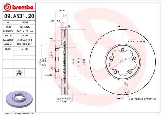 Brembo 09.A531.20 - Stabdžių diskas onlydrive.pro